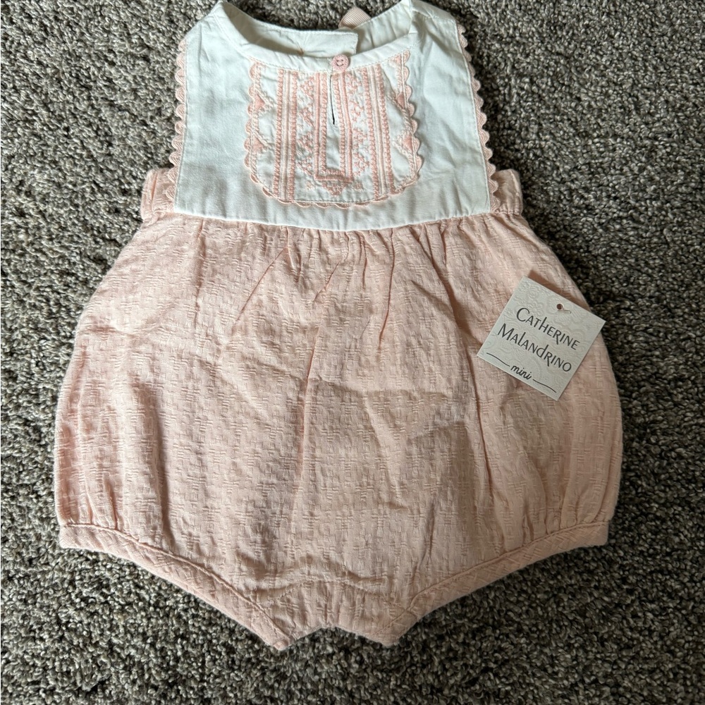 NWT- Catherine Malandrino Pink and White Baby Romper